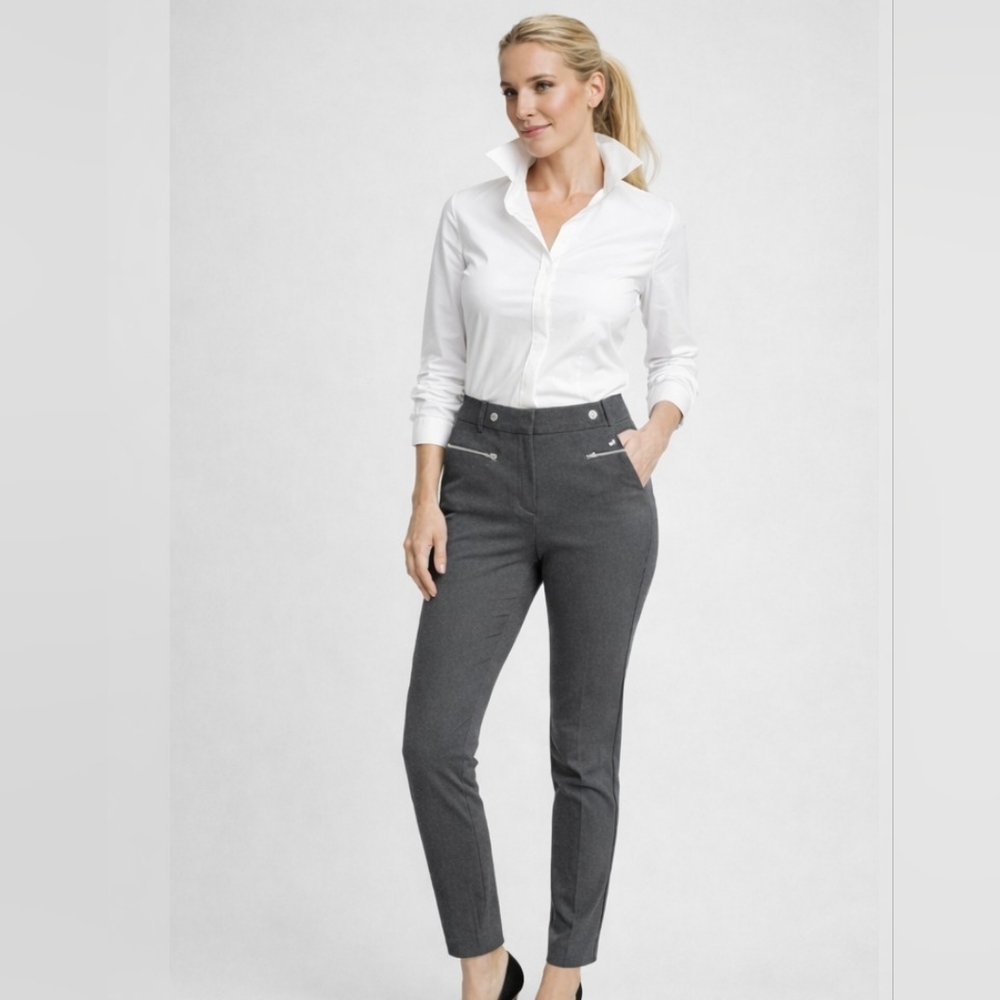 Calvin Klein Gray Straight Leg Highrise Dress Pant with Silver Hardware 6